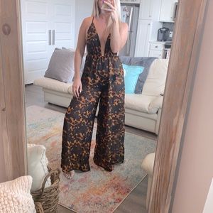 ASOS Leopard Wide Leg Tortise Jumpsuit Medium